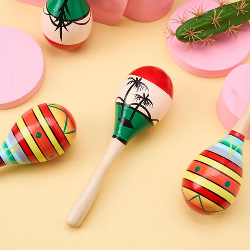 JOYIN 4 PCS Wooden Maracas for Kids, 7.6" Musical Rattle Noisemaker for Fiesta Party Favors