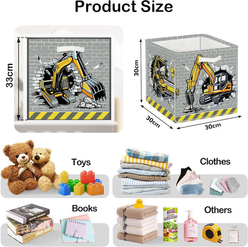 11.8" Set 3Pcs 3D Construction Vehicles Cube Storage Organizer Cars Cube Storage Bin for Bathroom/Bedroom Parent Book