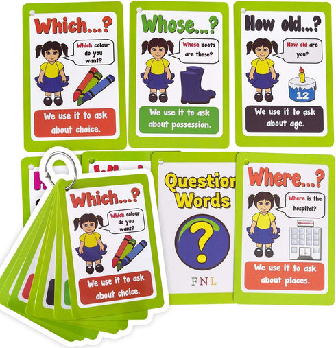 Rechardy Question Words Flashcards, English Sentences Grammar Learning Pocket Cards for Kindergarten