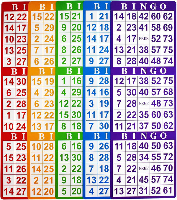 Yuanhe Bingo Paper Game Cards - 3 Cards, 100 Sheets in Mixed Colors