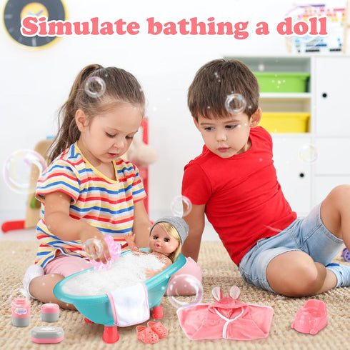 Set, 5 3 4 5 Set) SUKIPIN Baby Doll Bath Baby Dolls for Year Old Girls for Easter Basket Stuffers, Doll Bathtub Toys