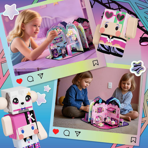 Playset 4 GobiDex Magnetic Doll House for Girls, STEM Toddler Toys with Scenes, Figures, Pets & Stickers Great Birthday