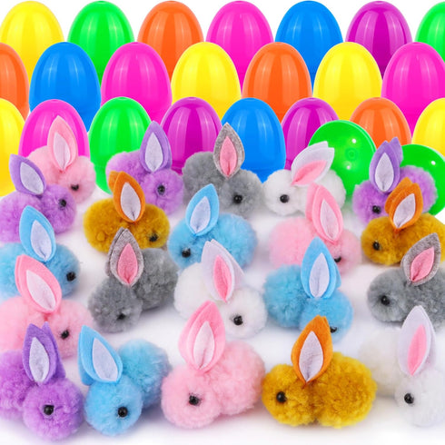 24 Pack Easter Egg Fillers with Easter Bunny Plush, Easter Eggs with