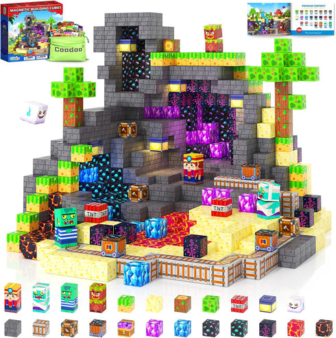 Coodoo Magnetic Blocks, Build Mine Magnet World Set for Kids Ages 4-8,