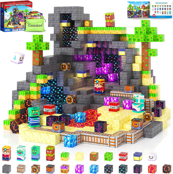 Coodoo Magnetic Blocks, Build Mine Magnet World Set for Kids Ages 4-8,