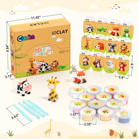 '-12 Set,Ultra Air Dry Clay Kits Boxes Modeling Magic Clay for Kids,Animal Theme Molding Clay Art Crafts DIY Light