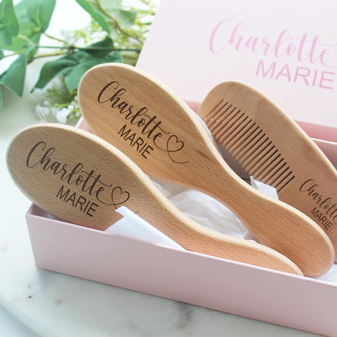 Personalized Wooden Baby Hair Brush - Perfect Gift for Baby Girls