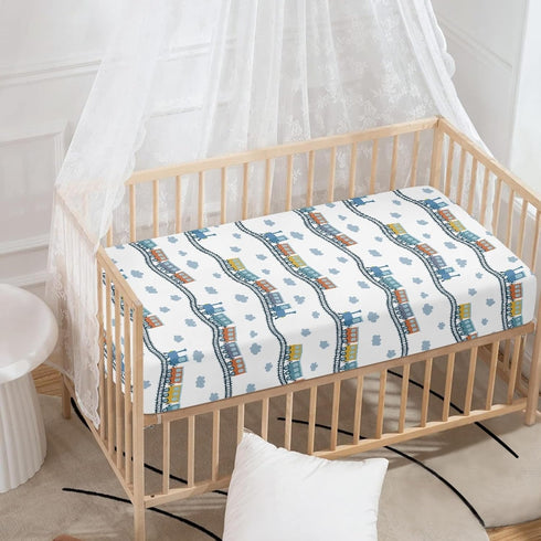 JEPFEIXIA 28"x52" Colorful Train Fitted Crib Sheet for Boys Girls Cartoon Trains Baby Sheet for Standard Crib