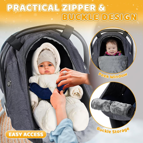 Orzbow Winter Carseat Cover for Baby, Infant Car Seat Cover Compatible with Doona Car Seats, Zipper Access, Breathable
