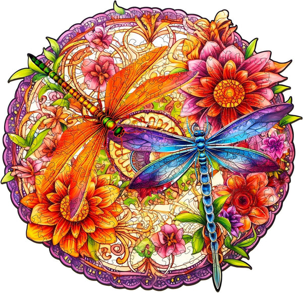 Dragonflies Family Wooden Jigsaw Puzzles for Adults, Unique Animal Shape Wood Puzzles, 260 pcs (L-13.6 * 13.1in)