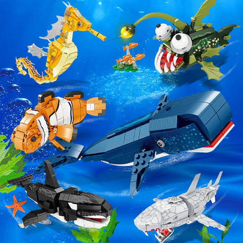 KAZI Sea Animal Building Blocks, Deep Sea Creatures Toy Sets for Kids Ages 6-10, STEM Building Toys for Boys and Girls