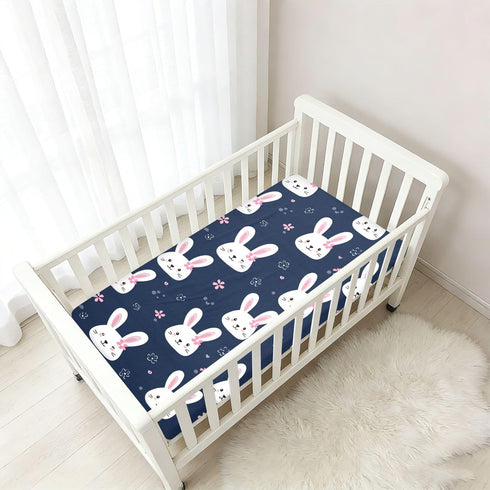 Mazeann 39" 27" 5" Rabbit Face Easter Mini Crib Sheets Soft Fitted Cotton Baby Playard Sheets Mattress Cover for Girl