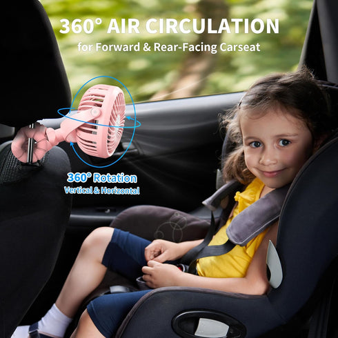 AMACOOL Battery Operated Stroller Fan, Flexible Tripod Clip On Fan with 3 Speeds for Car Seat Crib Bike Treadmill (Pink)