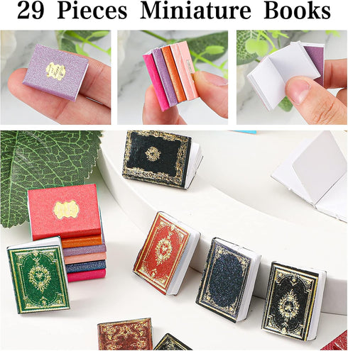 29 Pieces 1:12 Scale Miniatures Dollhouse Books, Assorted Timeless Decoration Accessories for Pretend Play Toys