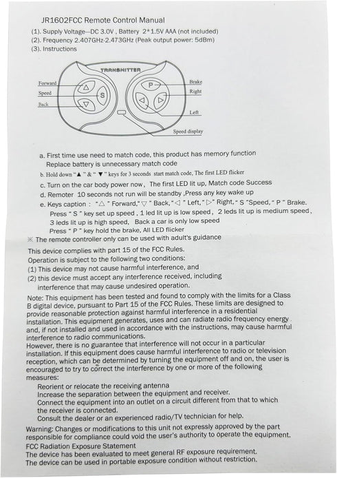 JR1602FCC 2.4G Bluetooth Remote Control for Power Wheels - White Remote Transmitter for Electric Car Toys