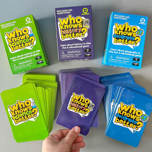 QUOKKA Set 4 in 1 Who Knows Better? - Fun Educational Trivia Card Game for Kids and Families