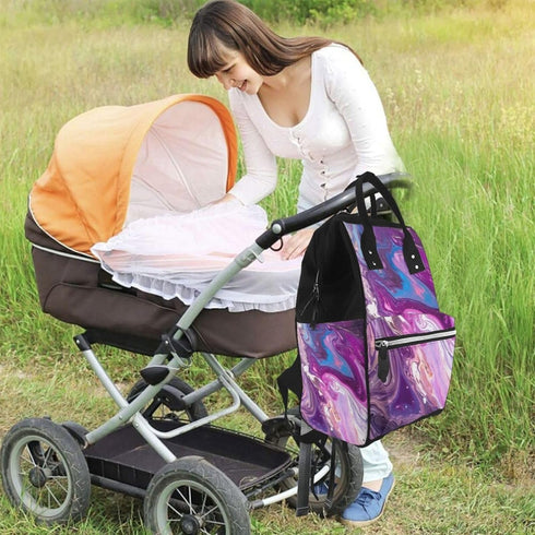 QSMJKLD Backpack Mommy Daypack Marble Purple Colorful Diaper Bag with Changing Pad, Pacifier Holder - Multifunction
