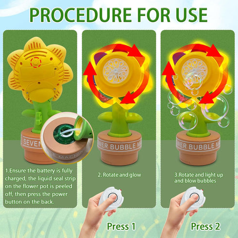 Sunflower Bubble Machine with Remote Control, Dancing Sunflower Bubble Machine with LED Lights, Rechargeable Automatic