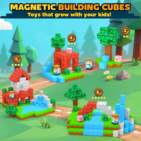 3+ Magnetic Blocks Kids Travel Toys with Portable Metal Tin Montessori Building Blocks STEM Magnet Magnetic Tiles
