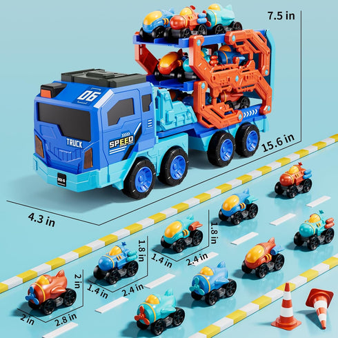 10-in-1 3-5 4-7, 9 3 4 5 6 7 8 IHAHA Toddler Foldable Carrier Space Truck Toys for Kids Boys Ages Long Race Track