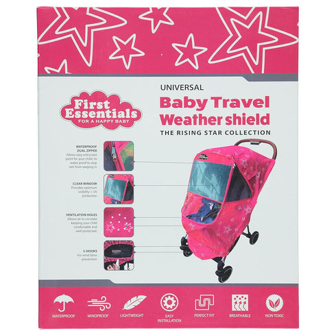 First Essentials Stroller Rain Cover Universal, Baby Travel Weather Shield, Windproof Waterproof, Protect from Dust