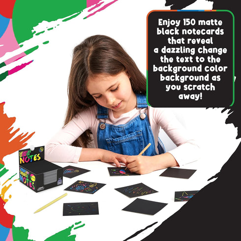 150 Rainbow Scratch Art Mini Notes for Kids, Arts and Crafts Supplies, Activities for Road Trip & Summer Fun