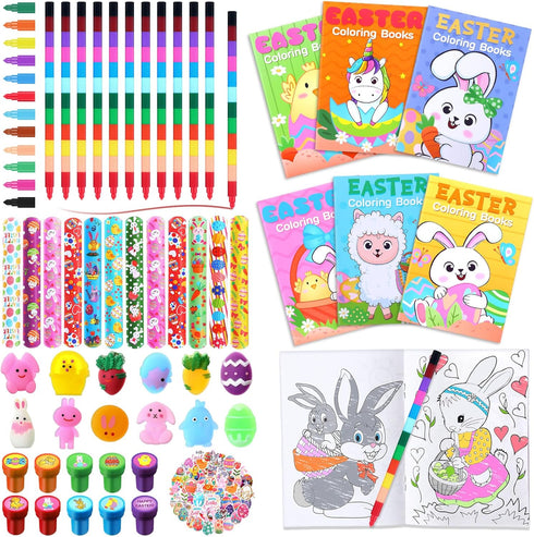 Seajan 110 Pcs Easter Party Favors Gift Set Easter Bunny Coloring Book