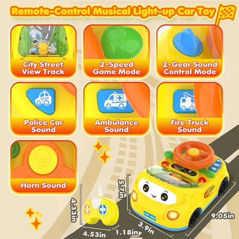 1-3 1 2 3(Yellow) Toddler Toys for Ages Boy - Remote Control RC Push Car Racing Adventure Steering Wheel Driving