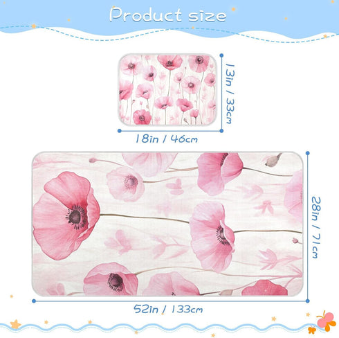 SyXIOP 28" 52" Pink Flowers Cooling Baby Mattress Protector x Reusable Crib Bumper Pads for Baby&Toddler