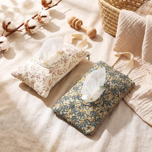 Cosblank 2 Pcs Quilted Diaper and Wipes Pouch Portable Hanging Floral Wet Wipe Bag Diaper Bag Reusable Wipes Pouch