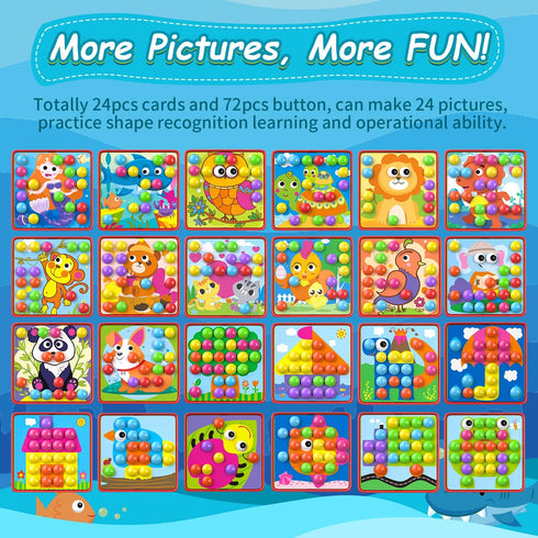 Geekper 96 PCS Button Art Toys for Toddlers, Color Matching Mosaic Pegboard Early Learning Educational Toys for Kids