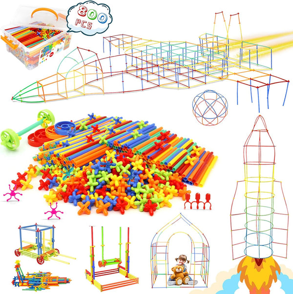 Ggiibro 800Pcs Straw Constructor STEM Building Toys for Kids with Storage Box