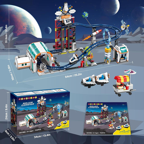 926PCS Set 6+years HOGOKIDS Space Roller Coaster Building Toy Coaster Building Features Lift Platform, Satellites