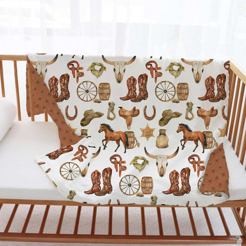 Buerhanerry 30"x40" Western Cowboy Baby Blanket for Boys, Horse Theme Toddler Soft Minky Blanket with Double Layer