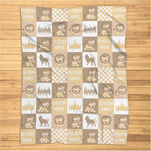 Personalized Lion Baby Blanket, Baby Name Lion Nursery Bedding Blanket, Lion Receiving