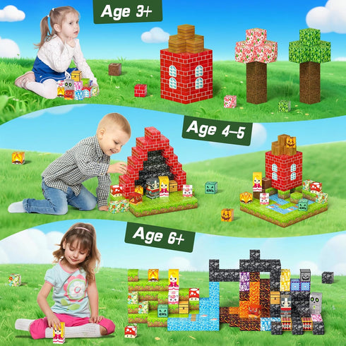 208 Set 3+, 3 4 5 6 7 8 9 10 11 12+ Axirata PCS Magn-etic Building Blocks, Magn-etic Block Building Cubes for Kids