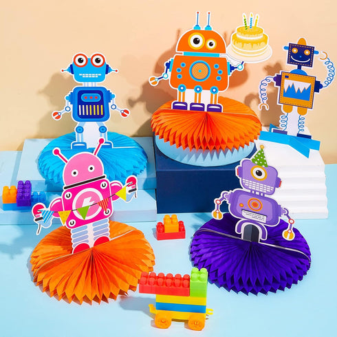 12 Pieces Robot Birthday Party Supplies: Honeycomb Centerpieces and Decorations for Kids Birthday Party