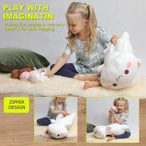 Onsoyours Cat Stuffed Animal Mommy - 19.7" with 3 Kitty Plushies, 4 Piece Plush Pillow Toys
