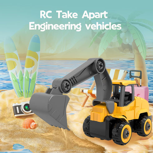 Take Apart Toy Excavator with Electric Screwdriver, Remote Control Construction Set for Indoor/Outdoor STEM Play