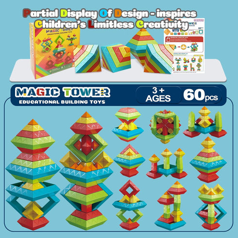 Montessori Toddler Toys for Ages 2-4, 60 PCS Stacking Building Blocks, Kids Sensory Toys for Preschool Learning