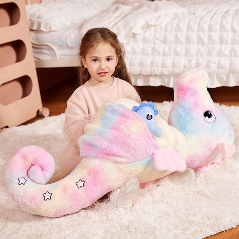 IKASA Giant Seahorse Stuffed Animal Plush Toy, 30" Large Cute Jumbo Soft Toys with Two Babies, Gifts for Kids