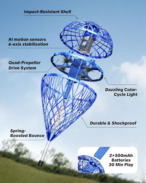 2025 3D 6+ Flystars Flying Bouncing Toys, Next-Gen Pro Cosmic Globe Flying Orb Ball Motion-Control Hover Spinner