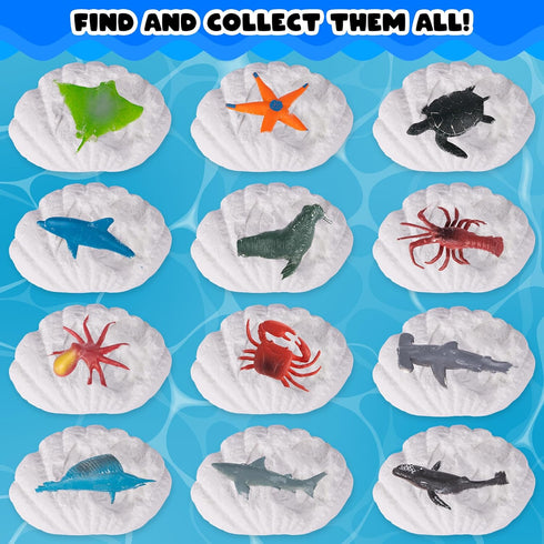 ArtCreativity Ocean Animals Excavation Kit - 12 Seashells, 12 Tools, and 12 Different Sea Animal Toys for Themed Parties