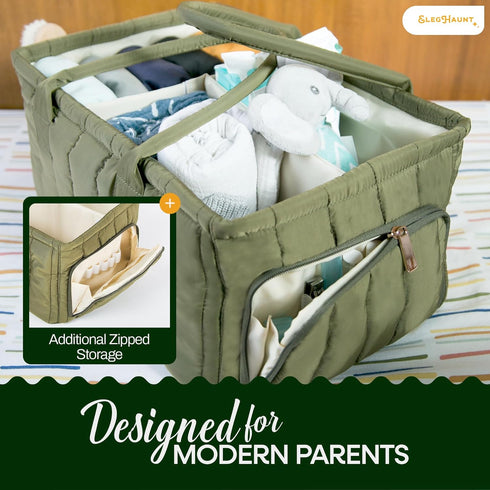 Large Diaper Caddy Organizer with Handle Neutral Boy Girl Baby Basket for Nursery, Car, Changing Table Portable Baby