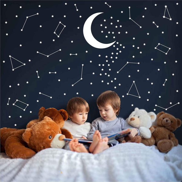 190 Gold Star Constellation Wall Decal for Kids Bedroom, Removable Outer Space Nursery Stickers, Zodiac Art Decor ZB162