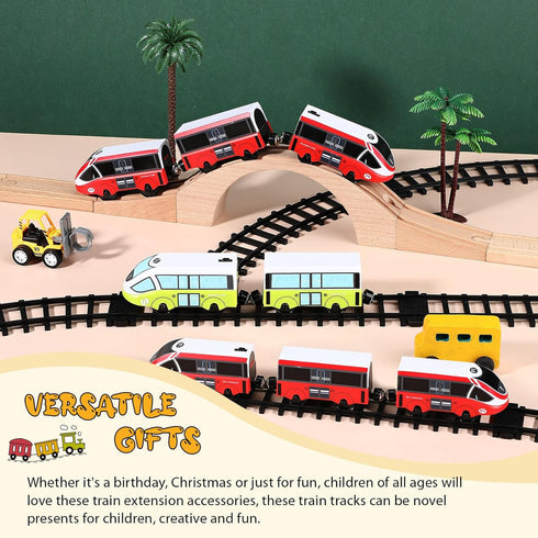 Liliful 12 Pcs Train Track Accessories with 24 Snap Buttons for Boys and Girls, Railroad Building Toy