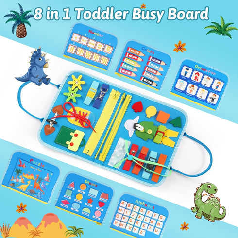 1-3, 1 2 3 Toddler Busy Board Montessori Toys - Sensory Busy Book for Toddlers Dinosaur Learning Activity for Fine