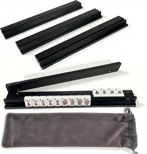 ezylgo Mahjong Racks with Pushers Set of 4, Solid Pine Wood Tile Holders