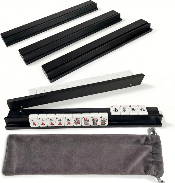 ezylgo Mahjong Racks with Pushers Set of 4, Solid Pine Wood Tile Holders