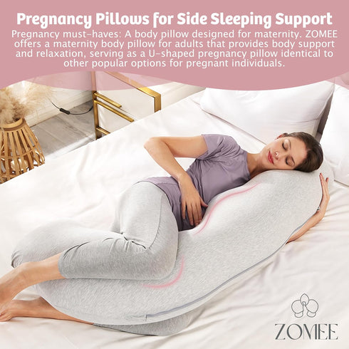Cozy Zomee Comfort Pregnancy Pillow - J Shaped Maternity Pillow for Side Sleeping & Nursing Support for Neck,Head, Back